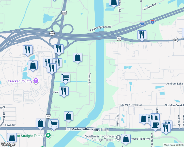 map of restaurants, bars, coffee shops, grocery stores, and more near 4703 Garden Lane in Tampa