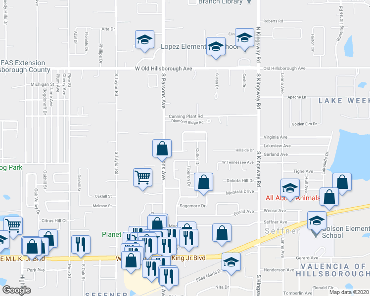 map of restaurants, bars, coffee shops, grocery stores, and more near 701 Chadsworth Avenue in Seffner