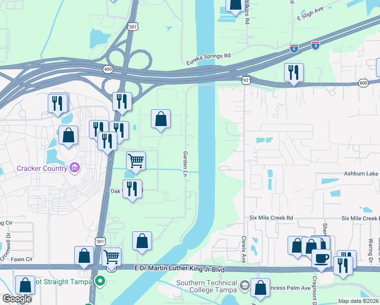 map of restaurants, bars, coffee shops, grocery stores, and more near 4703 Garden Lane in Tampa