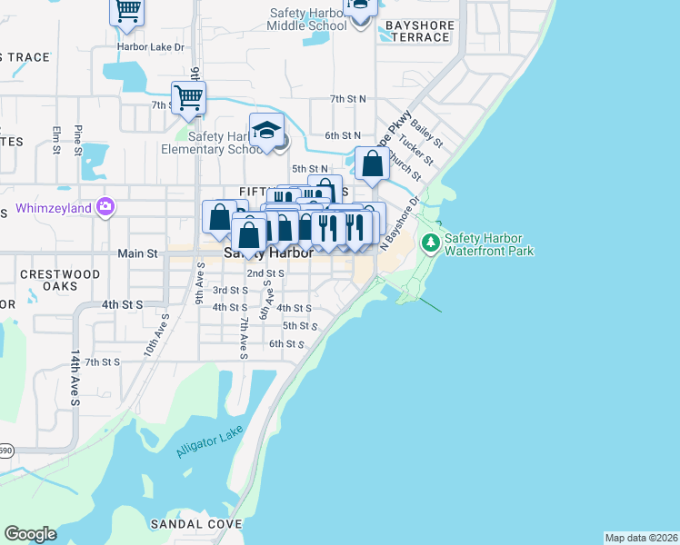 map of restaurants, bars, coffee shops, grocery stores, and more near 325 2nd Street North in Safety Harbor