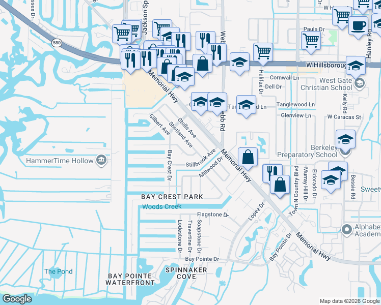 map of restaurants, bars, coffee shops, grocery stores, and more near 8405 Bedford Lane in Tampa