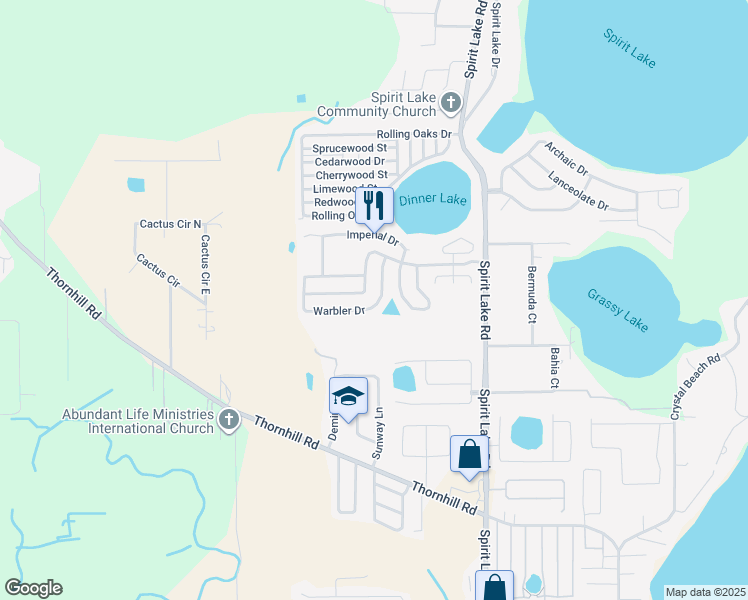 map of restaurants, bars, coffee shops, grocery stores, and more near 3919 Warbler Drive in Winter Haven