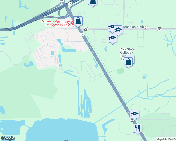 map of restaurants, bars, coffee shops, grocery stores, and more near 4112 Winding Vine Drive in Lakeland
