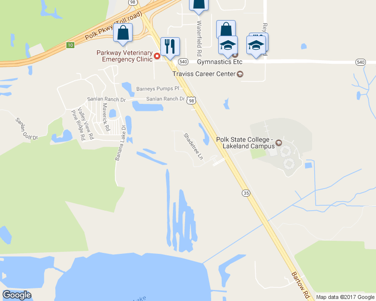 map of restaurants, bars, coffee shops, grocery stores, and more near 4106 Winding Vine Drive in Lakeland