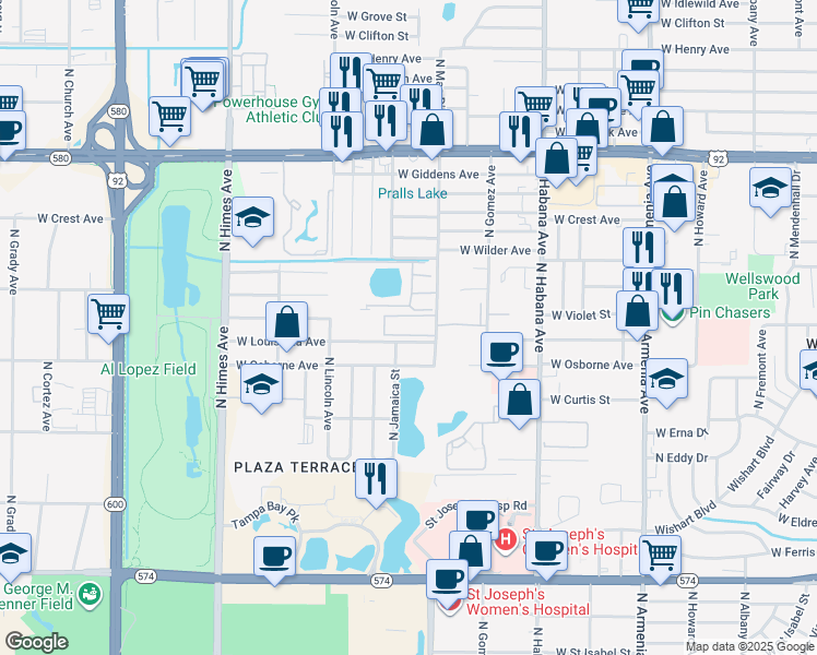 map of restaurants, bars, coffee shops, grocery stores, and more near 4900 North Macdill Avenue in Tampa