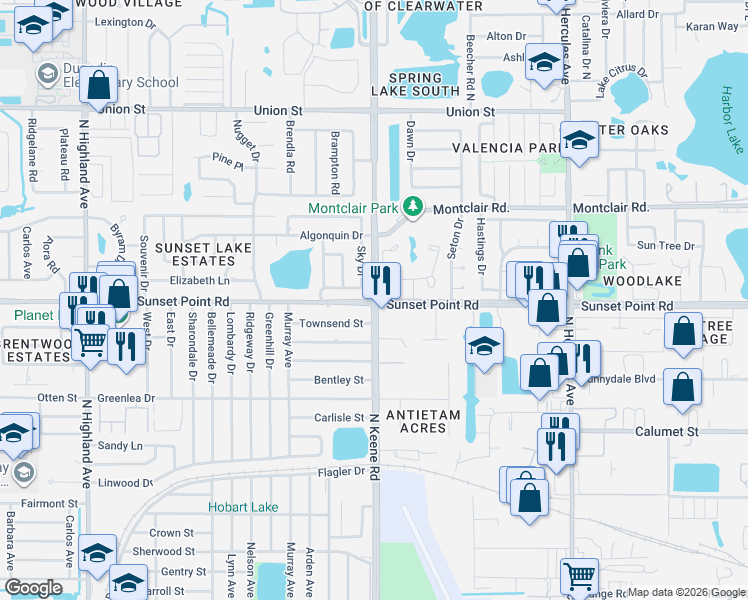 map of restaurants, bars, coffee shops, grocery stores, and more near 1850 North Hercules Avenue in Clearwater