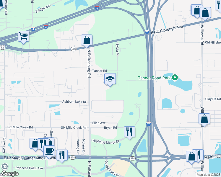 map of restaurants, bars, coffee shops, grocery stores, and more near 10119 East Ellicott Street in Tampa