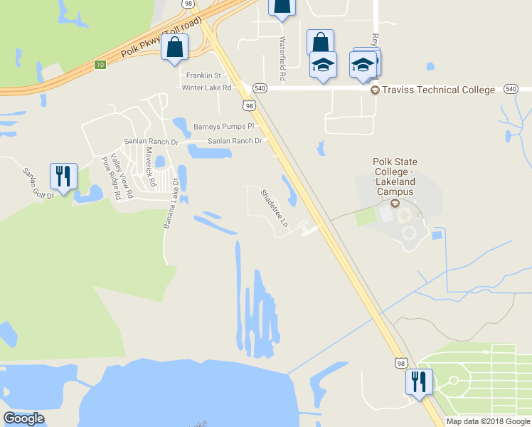 map of restaurants, bars, coffee shops, grocery stores, and more near 4106 Winding Vine Drive in Lakeland