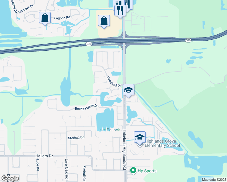 map of restaurants, bars, coffee shops, grocery stores, and more near 2109 Sandy Hook in Lakeland