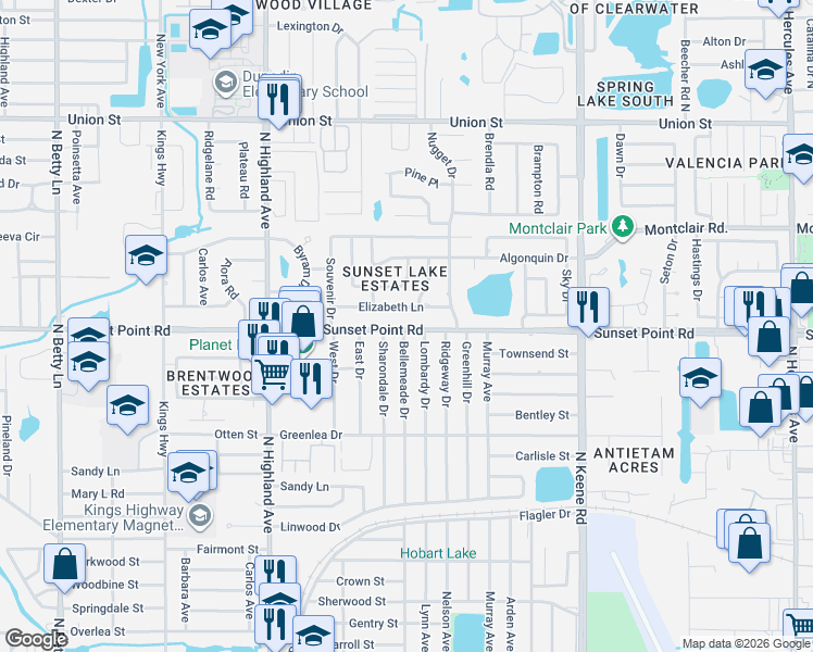 map of restaurants, bars, coffee shops, grocery stores, and more near 1620 County Road 576 in Clearwater