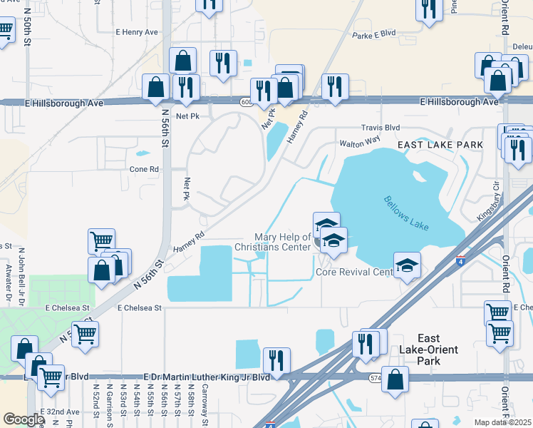 map of restaurants, bars, coffee shops, grocery stores, and more near 6400 East Chelsea Street in Tampa