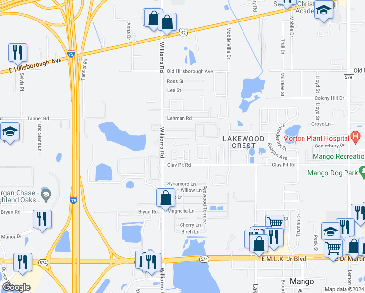 map of restaurants, bars, coffee shops, grocery stores, and more near 18 Kentwood Drive in Tampa