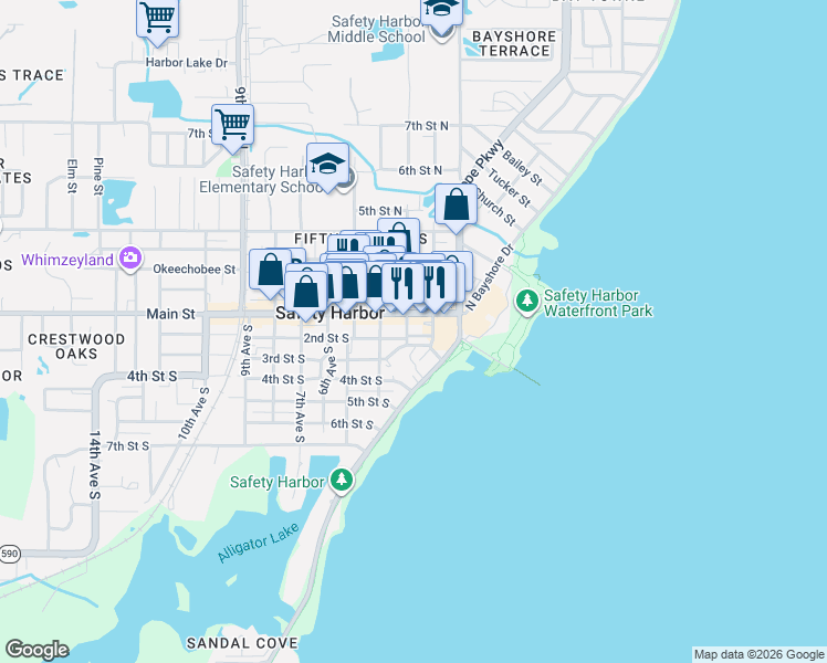 map of restaurants, bars, coffee shops, grocery stores, and more near 325 2nd Street North in Safety Harbor
