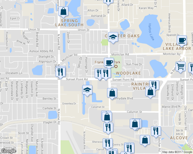 map of restaurants, bars, coffee shops, grocery stores, and more near 1951 Hastings Lane in Clearwater