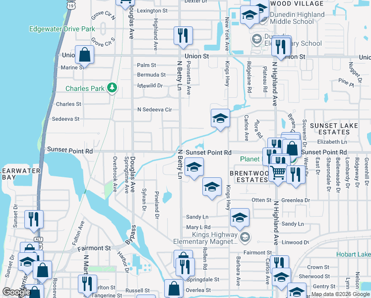 map of restaurants, bars, coffee shops, grocery stores, and more near in Clearwater