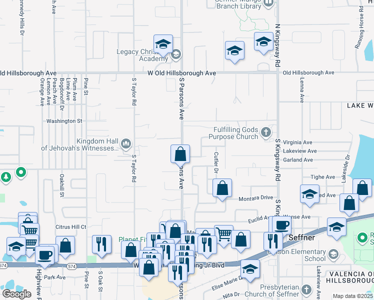 map of restaurants, bars, coffee shops, grocery stores, and more near in Seffner