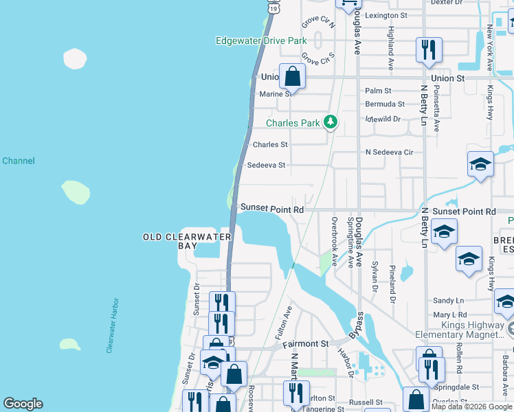 map of restaurants, bars, coffee shops, grocery stores, and more near 1028 County Road 576 in Clearwater