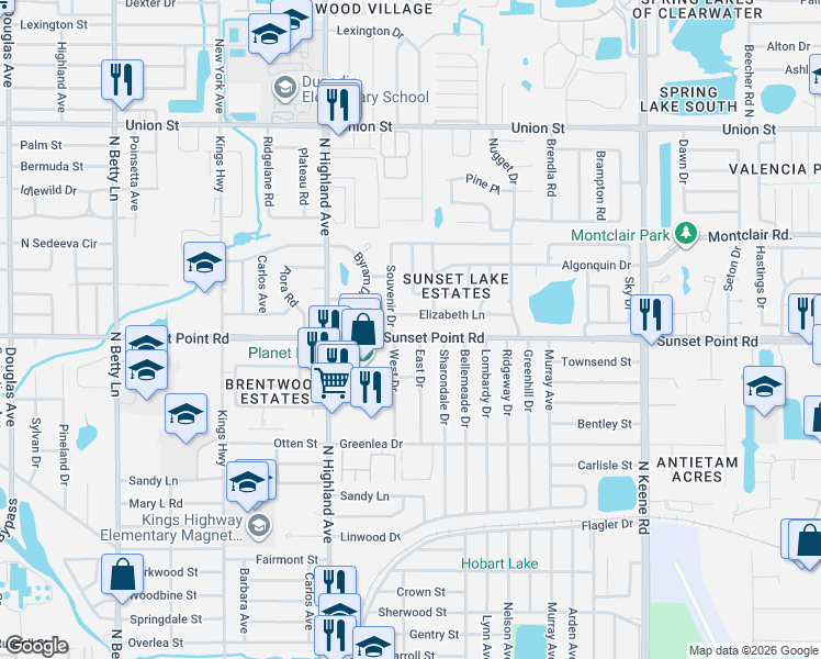 map of restaurants, bars, coffee shops, grocery stores, and more near 1580 County Road 576 in Clearwater