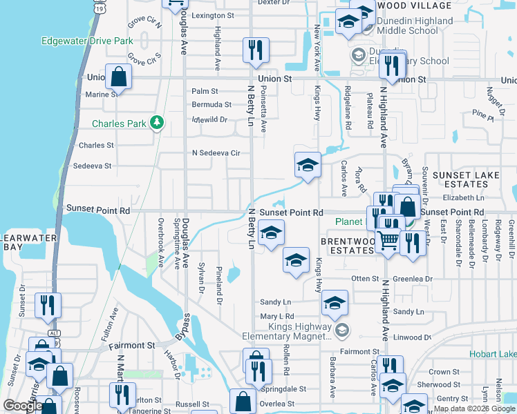 map of restaurants, bars, coffee shops, grocery stores, and more near in Clearwater