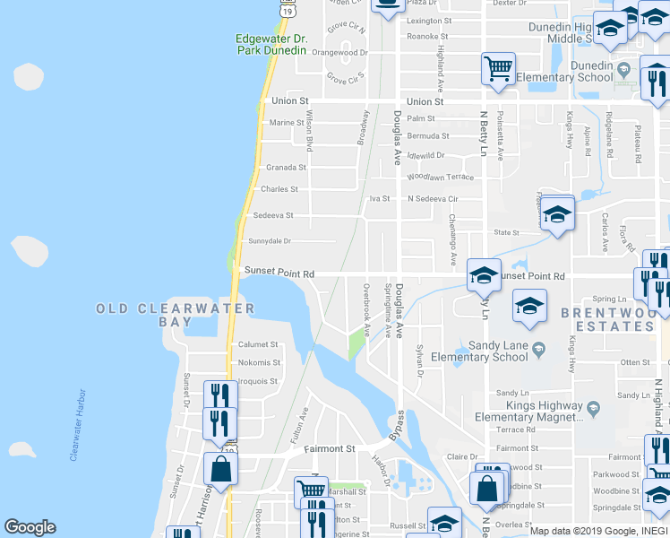 map of restaurants, bars, coffee shops, grocery stores, and more near 1117 County Road 576 in Clearwater