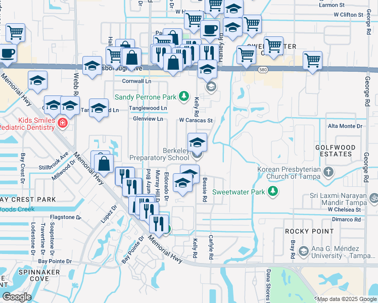 map of restaurants, bars, coffee shops, grocery stores, and more near 7610 Louisiana Avenue in Tampa