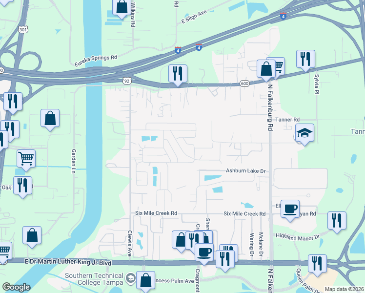 map of restaurants, bars, coffee shops, grocery stores, and more near 9439 Polak Drive in Tampa