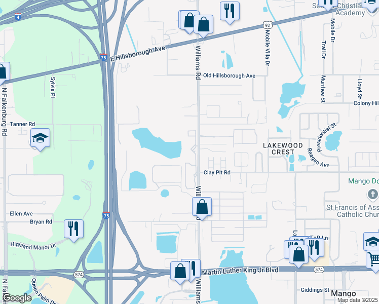 map of restaurants, bars, coffee shops, grocery stores, and more near 4806 Claymore Drive in Tampa