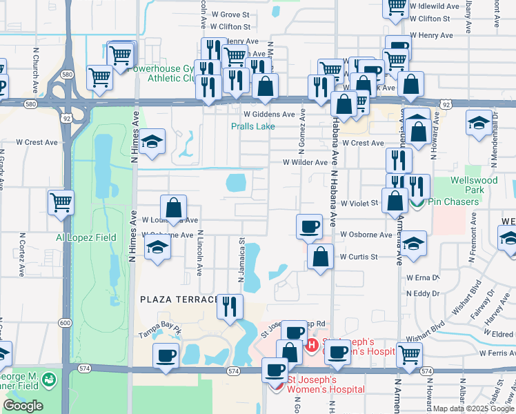 map of restaurants, bars, coffee shops, grocery stores, and more near 4900 North Macdill Avenue in Tampa