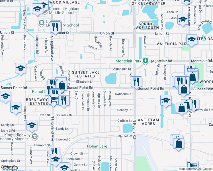 map of restaurants, bars, coffee shops, grocery stores, and more near 1896 Murray Avenue in Clearwater