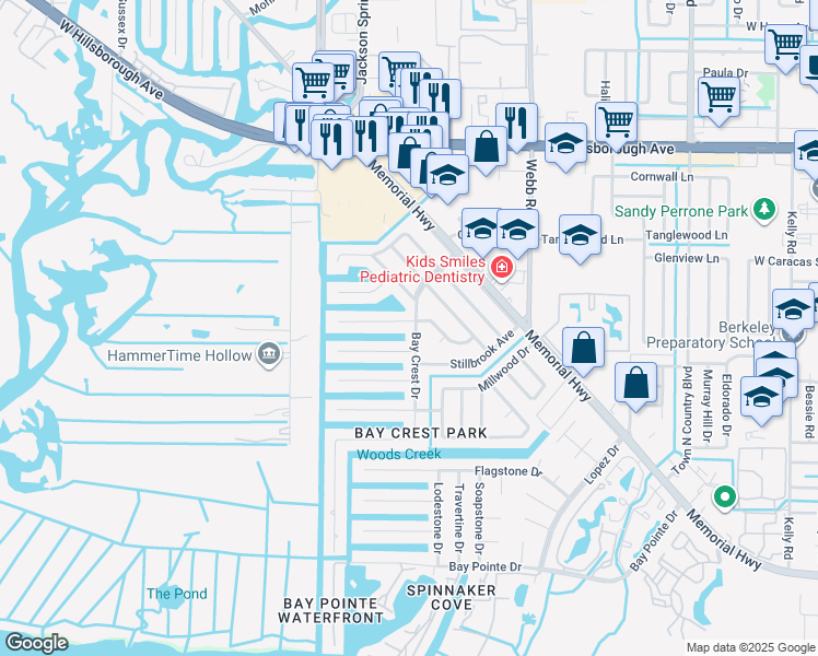 map of restaurants, bars, coffee shops, grocery stores, and more near 4909 Bay Crest Drive in Tampa