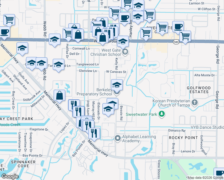 map of restaurants, bars, coffee shops, grocery stores, and more near 4815 Plantation Drive in Tampa