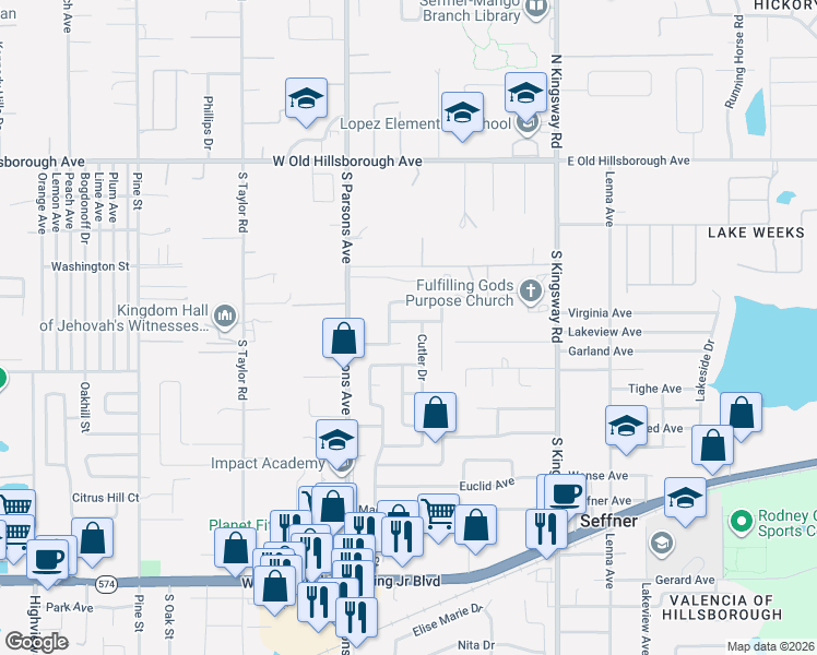 map of restaurants, bars, coffee shops, grocery stores, and more near 701 Chadsworth Avenue in Seffner