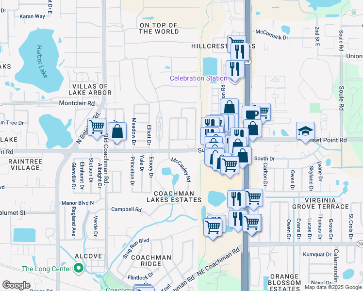 map of restaurants, bars, coffee shops, grocery stores, and more near 2450 County Road 576 in Clearwater