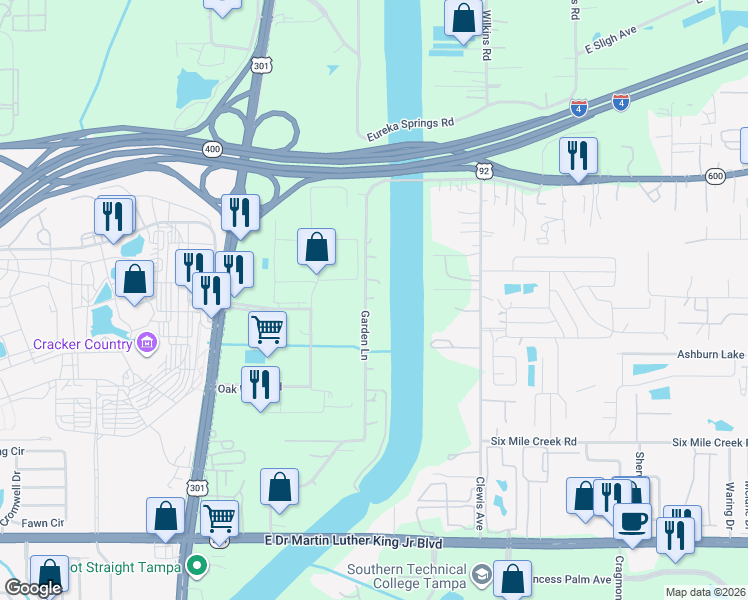 map of restaurants, bars, coffee shops, grocery stores, and more near 4703 Garden Lane in Tampa