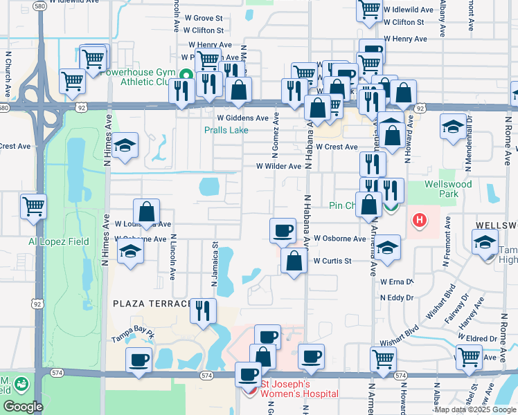 map of restaurants, bars, coffee shops, grocery stores, and more near 4816 North Gomez Avenue in Tampa