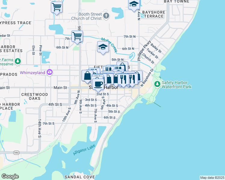 map of restaurants, bars, coffee shops, grocery stores, and more near 433 2nd Street South in Safety Harbor