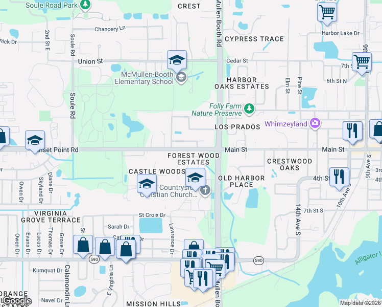 map of restaurants, bars, coffee shops, grocery stores, and more near 1883 Forest Wood Drive in Clearwater