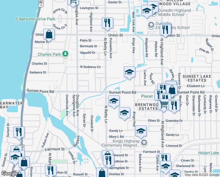 map of restaurants, bars, coffee shops, grocery stores, and more near in Clearwater