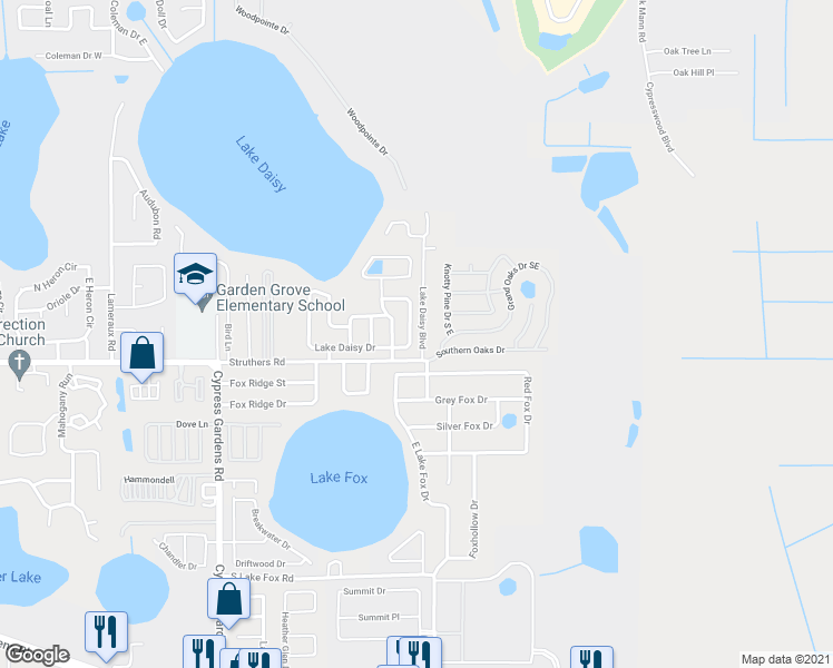 map of restaurants, bars, coffee shops, grocery stores, and more near 364 Lake Daisy Circle in Winter Haven