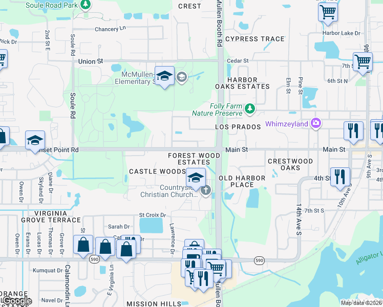 map of restaurants, bars, coffee shops, grocery stores, and more near 1883 Forest Wood Drive in Clearwater
