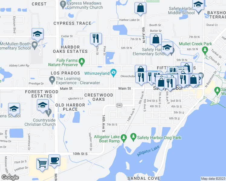 map of restaurants, bars, coffee shops, grocery stores, and more near 207 12th Avenue South in Safety Harbor