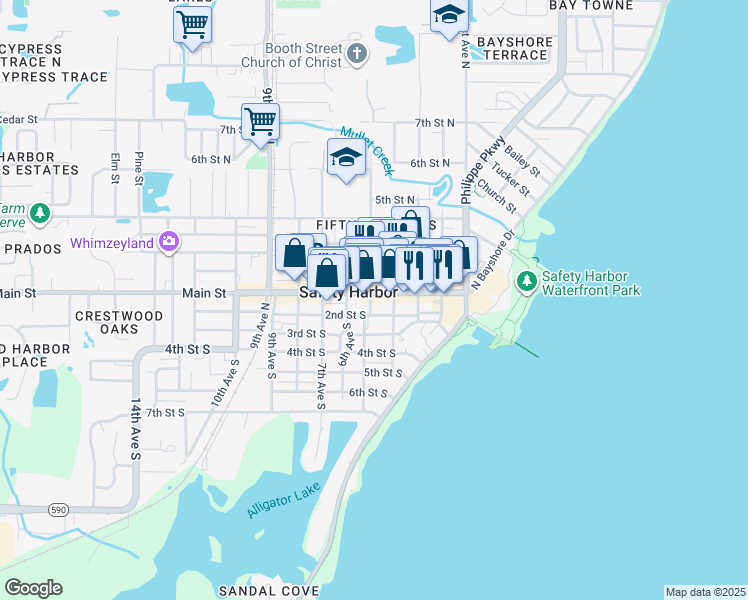 map of restaurants, bars, coffee shops, grocery stores, and more near 433 2nd Street South in Safety Harbor