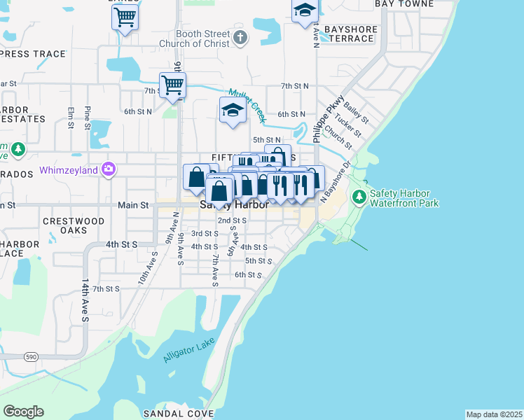 map of restaurants, bars, coffee shops, grocery stores, and more near 433 2nd Street South in Safety Harbor