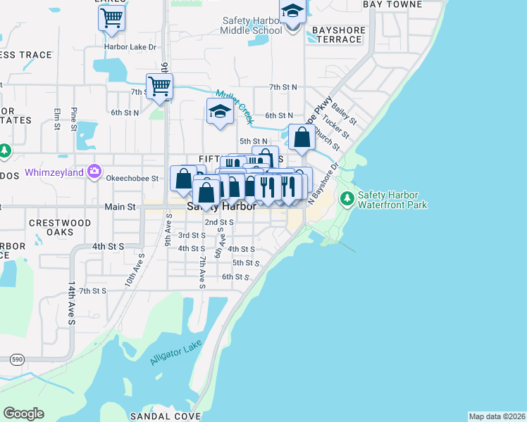map of restaurants, bars, coffee shops, grocery stores, and more near 325 2nd Street North in Safety Harbor