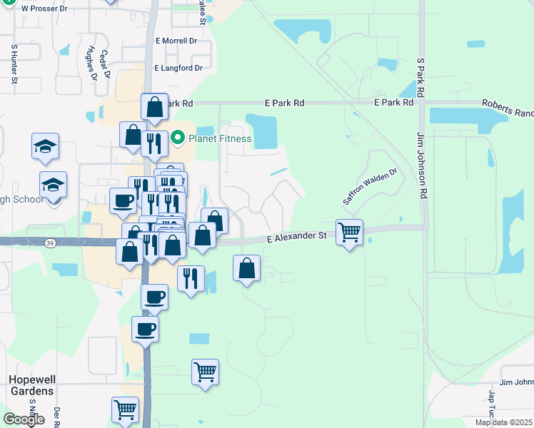 map of restaurants, bars, coffee shops, grocery stores, and more near 2304 Tanbark Ridge Place in Plant City