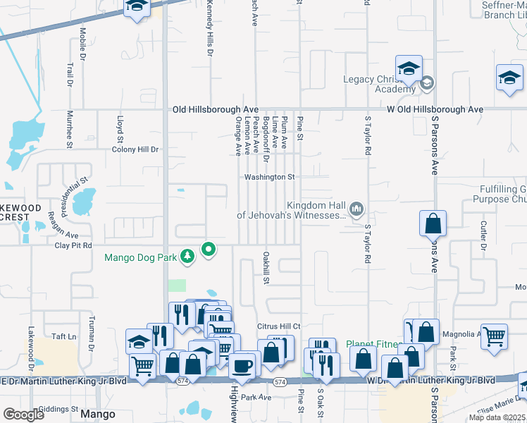 map of restaurants, bars, coffee shops, grocery stores, and more near 5213 Bogdonoff Drive in Seffner