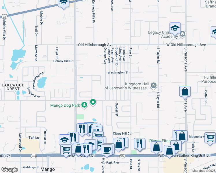 map of restaurants, bars, coffee shops, grocery stores, and more near 5213 Orange Avenue in Seffner