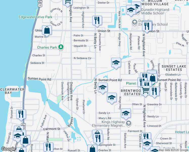 map of restaurants, bars, coffee shops, grocery stores, and more near in Clearwater