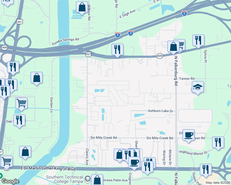 map of restaurants, bars, coffee shops, grocery stores, and more near 4818 Wilkinson Way in Tampa