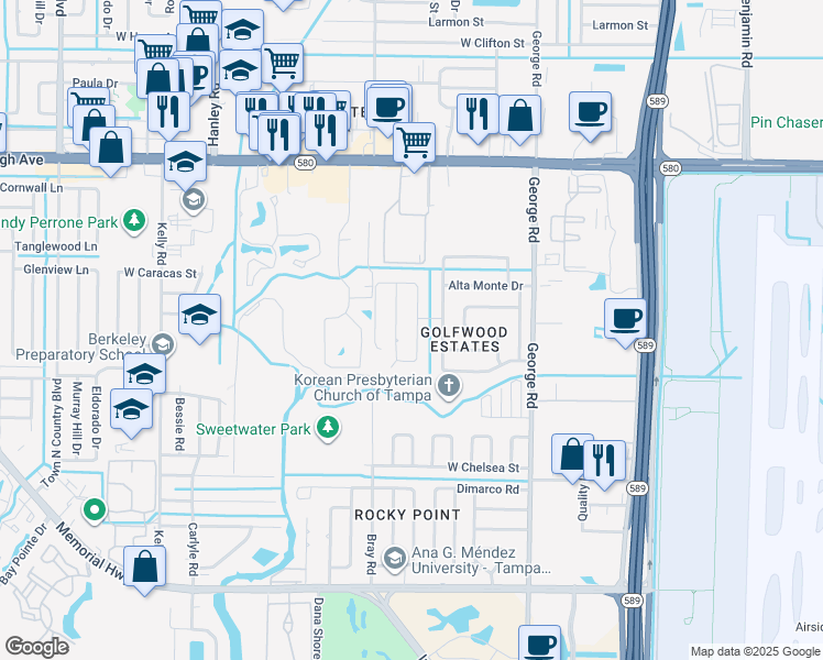 map of restaurants, bars, coffee shops, grocery stores, and more near 4809 El Capistrano Drive in Tampa